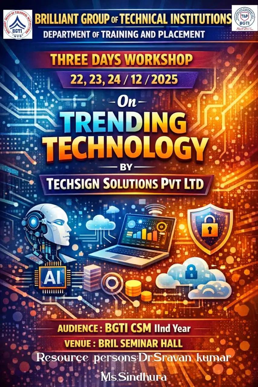 Workshop on Trending Technology on 22,23  and 24-06-2026 – BRIL Workshop 2025-26